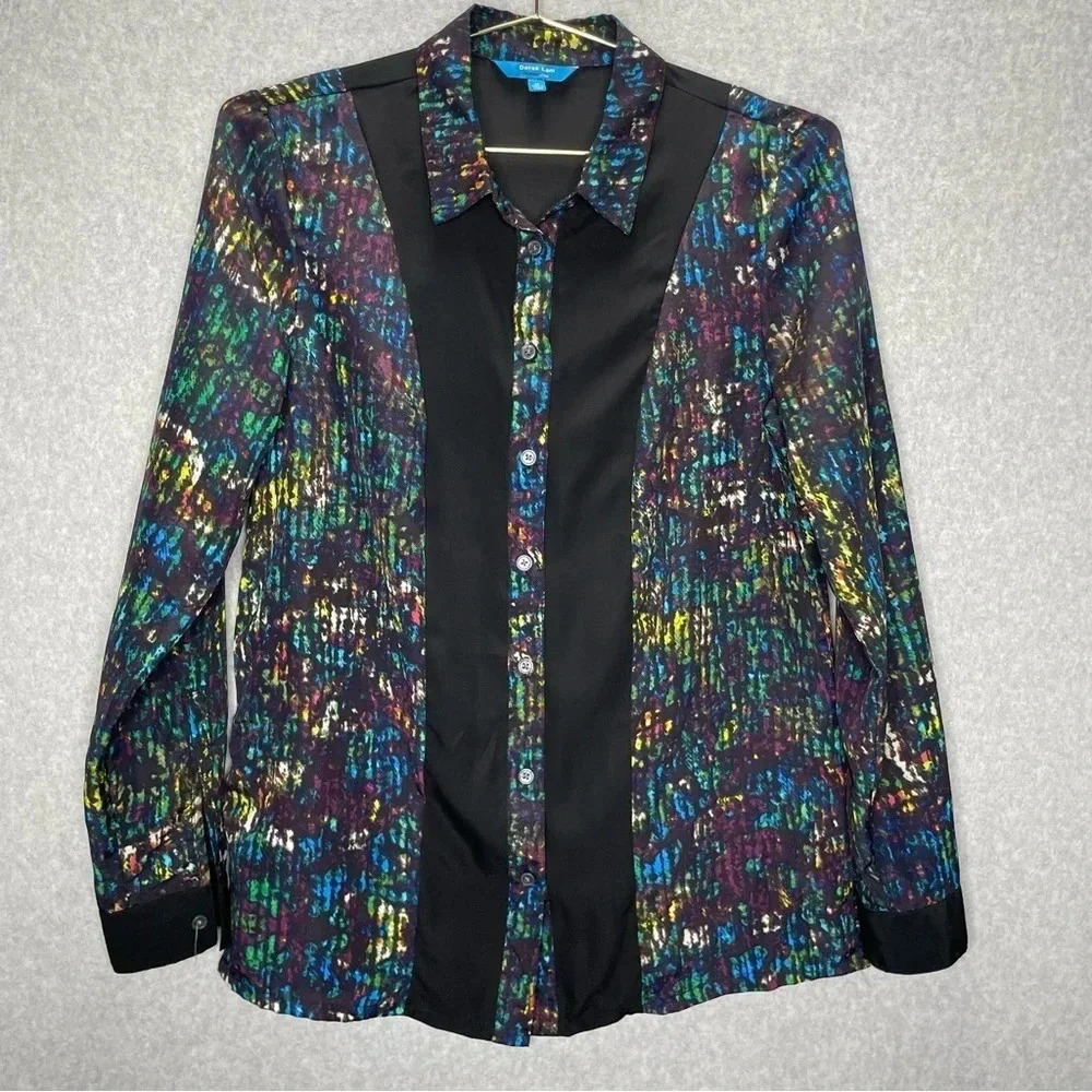 Derek Lam Abstract Art to Wear Multi Color Button Down Top - Picture 2 of 8